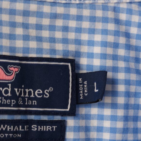 Vineyard Vines Check Whale Button-Down Large Cotton Blue Casual Long Sleeve Men - Picture 12 of 16